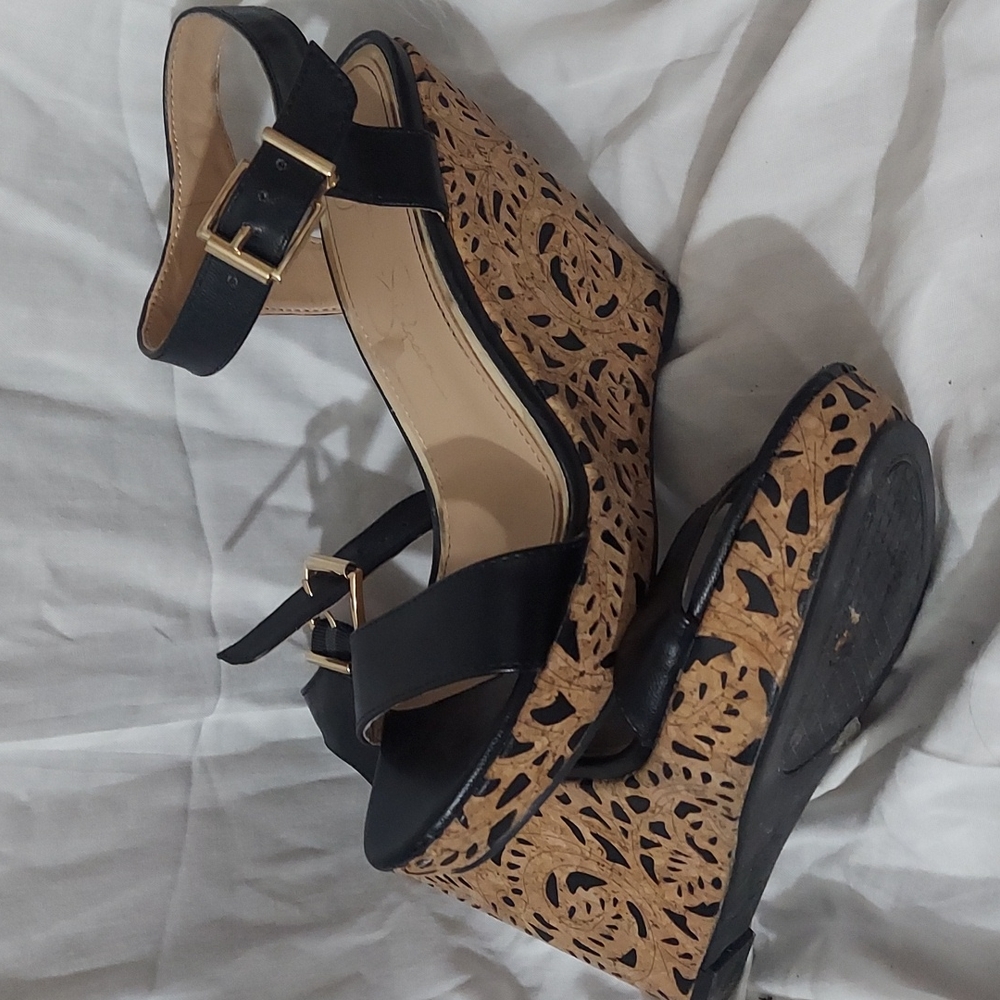 Black, strap wedges